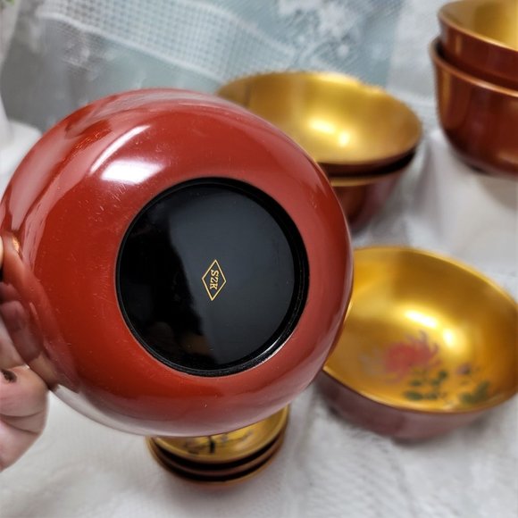 Vintage Wood Lacquer Bowl Set 11 Pc Set SZK - Picture 16 of 16
